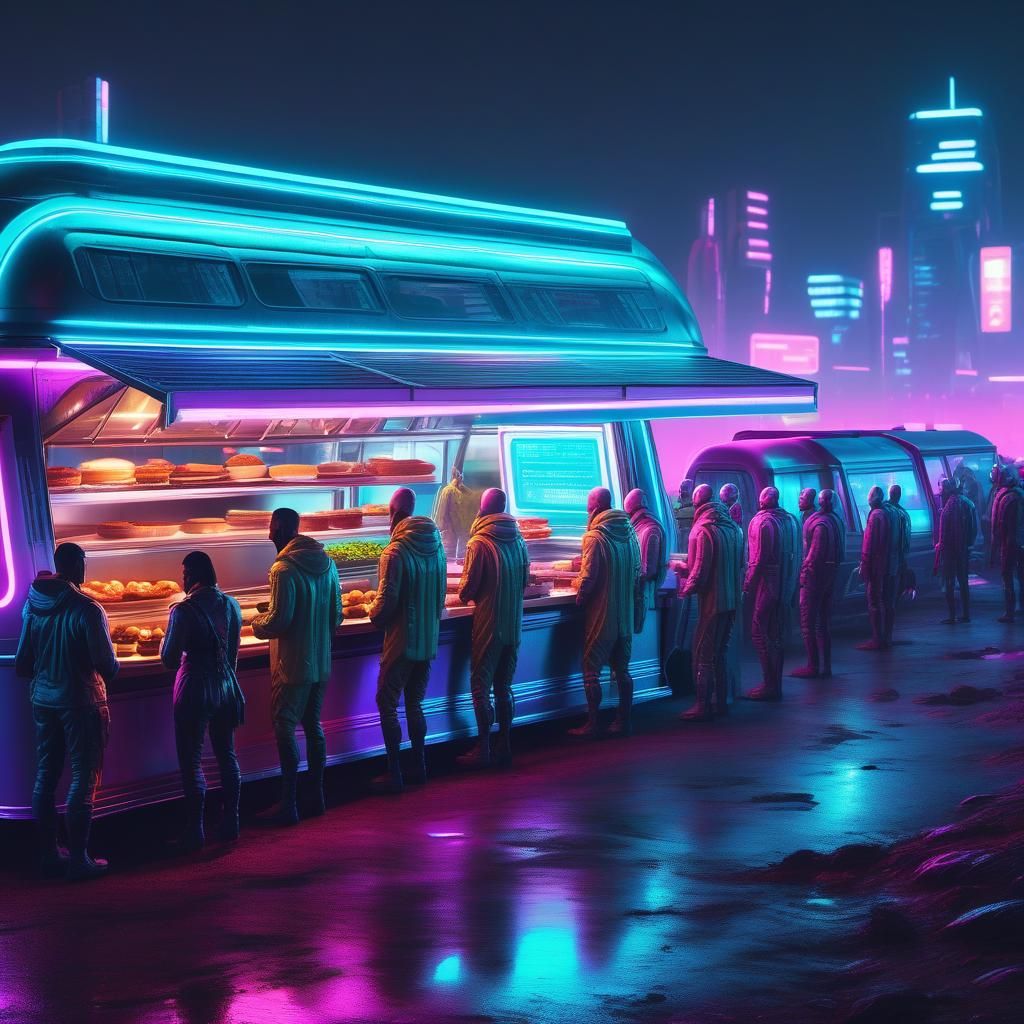 Cyberpunk Alien Food Van on Alien Planet