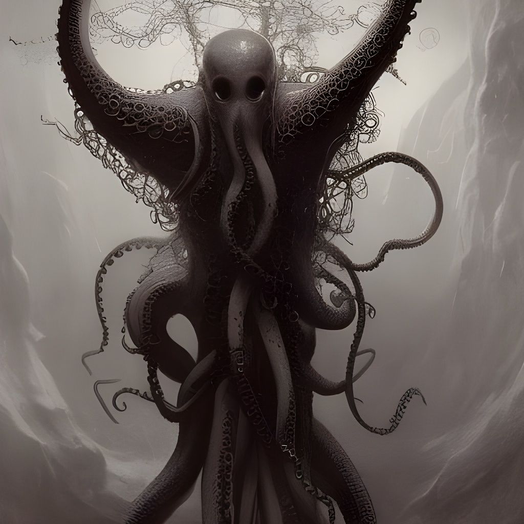 Terrifying Human Octopus Hybrid in Gothic Horror Style