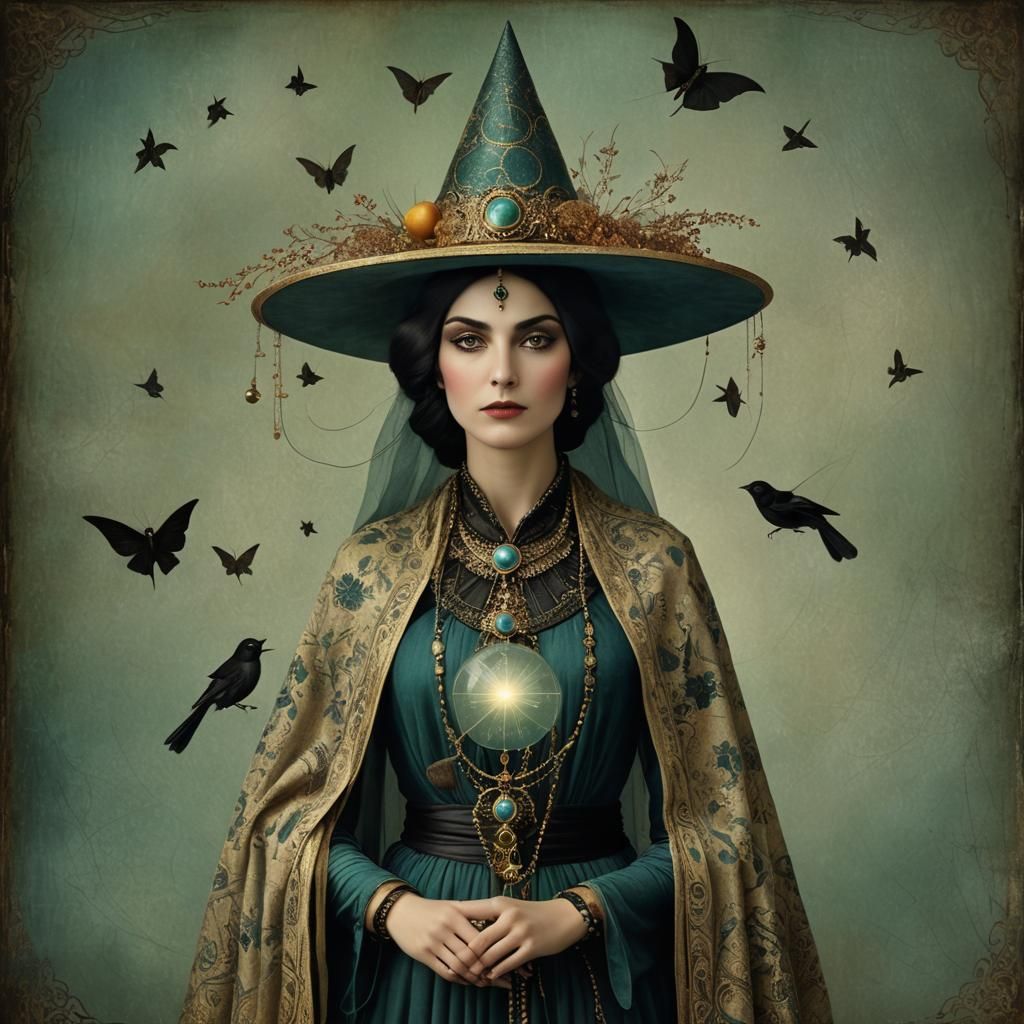 Whimsical Witch Portrait in Catrin Welz-Stein Style