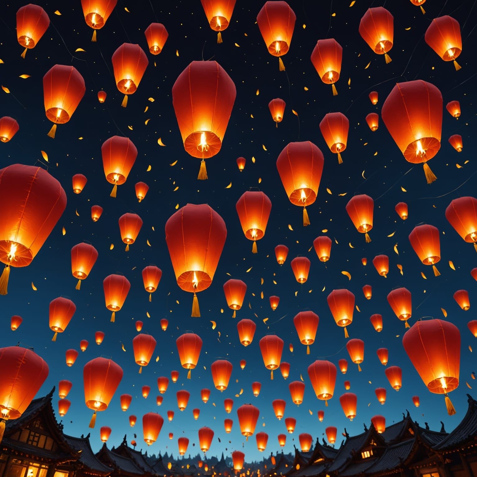 Night Sky Filled with Floating Lanterns