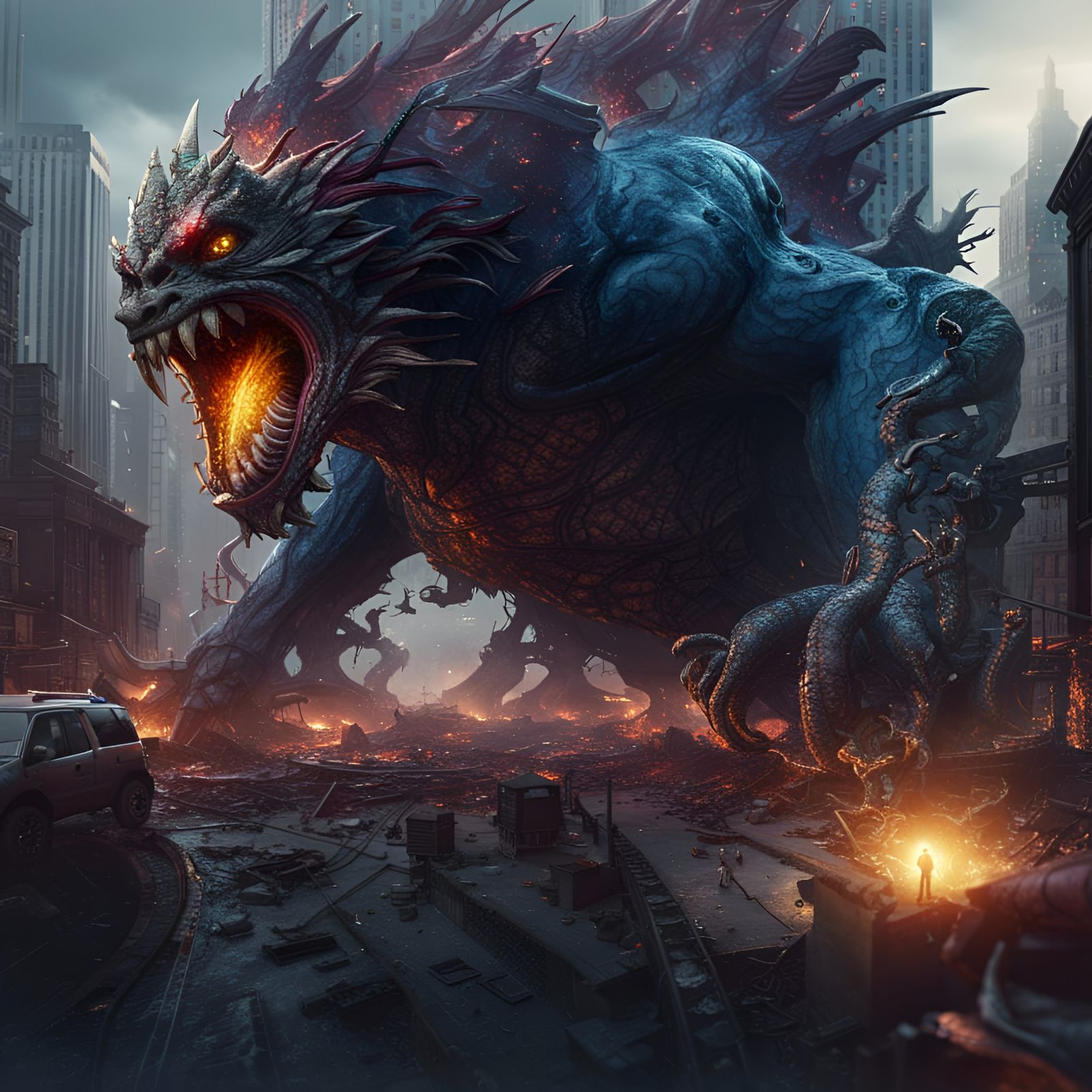 Monster Destroys New York City: Fantasy Art