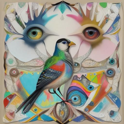 Vibrant Bird Portrait in Mixed Media Collage