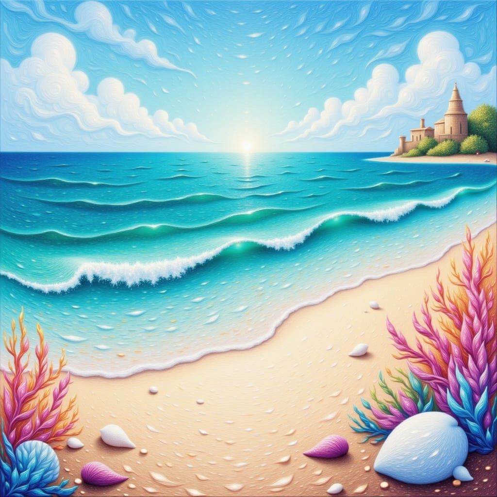 Dreamy Beach Scene with Turquoise Waves