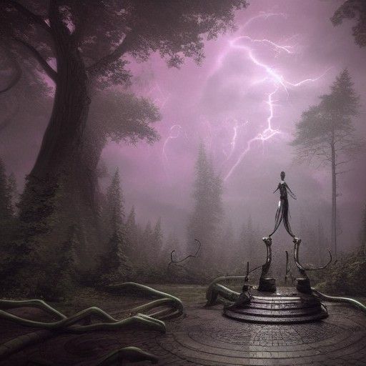 Marble Female Bust in Forest: Gothic Art