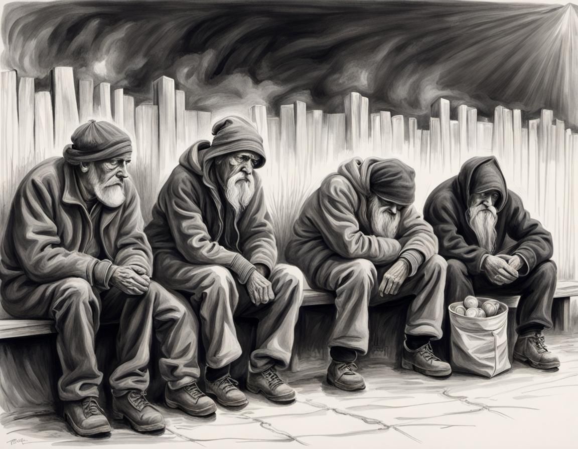 Homelessness and Despair: Expressionist Pencil Sketch