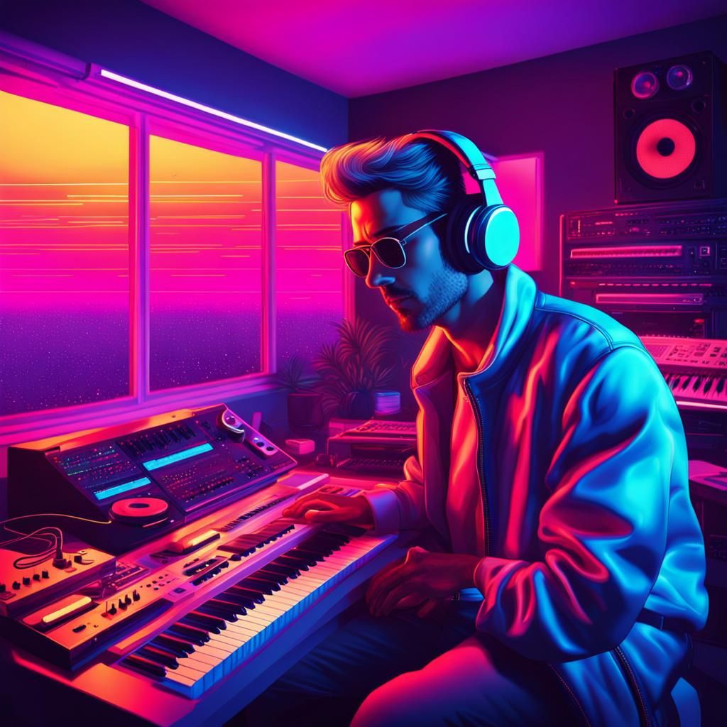Synthwave Musician's Studio in the Sky