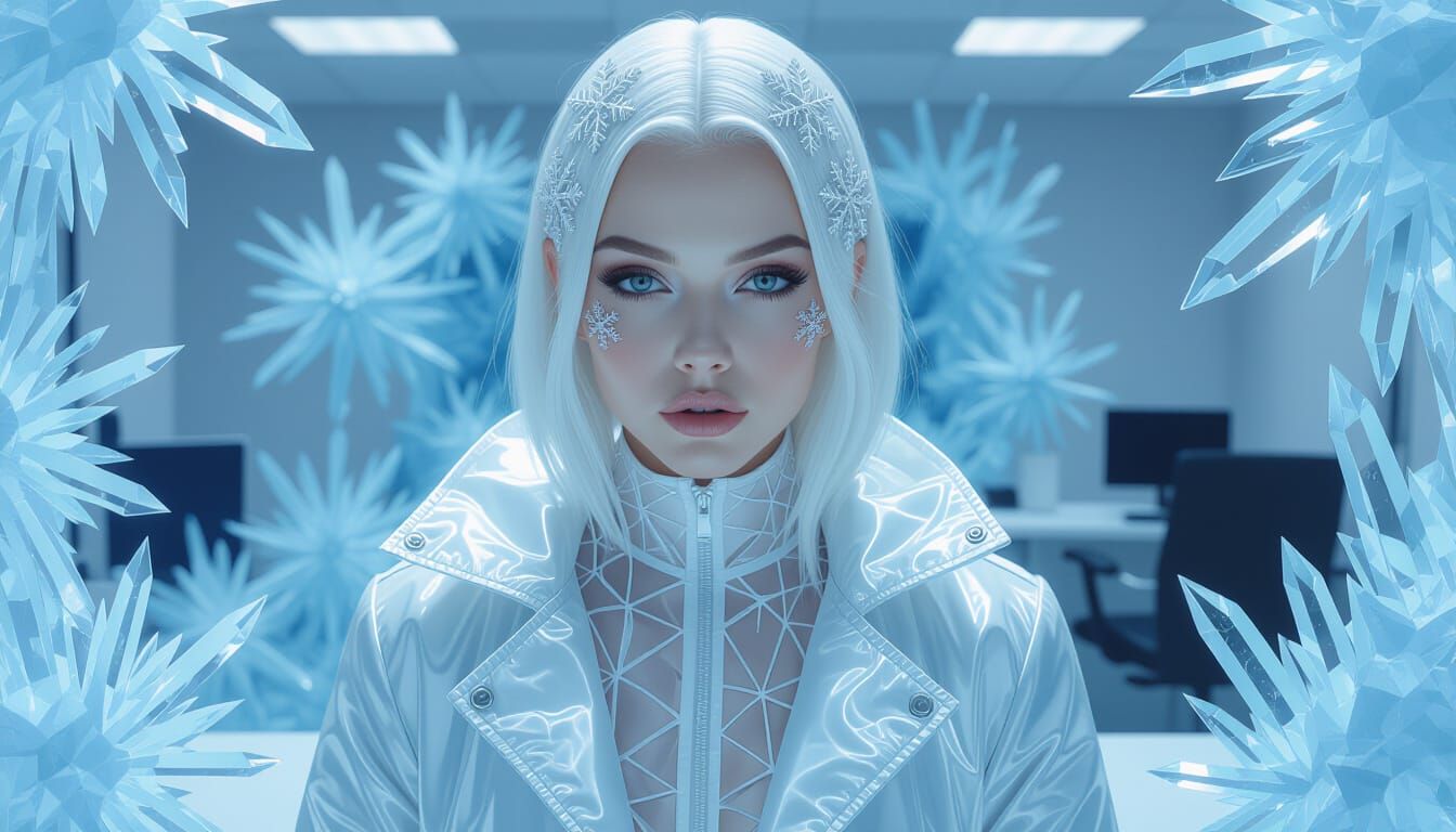 Surrealist Portrait of a Woman with Icy Platinum Hair