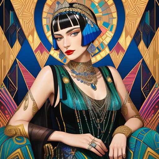 Art Deco Flapper Portrait with Geometric Background