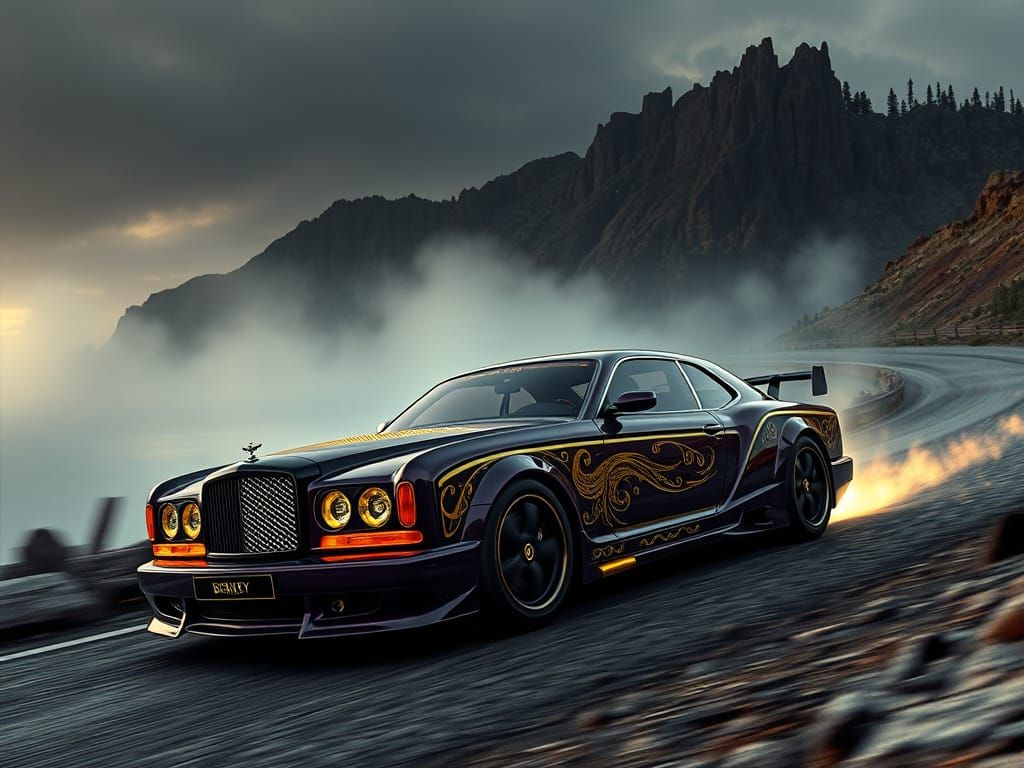 Sleek, Dark Fantasy Bentley Speeds Along Yellowstone Shoreli...