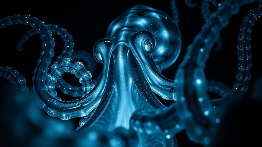 Giant Squid Portrait in Black and White