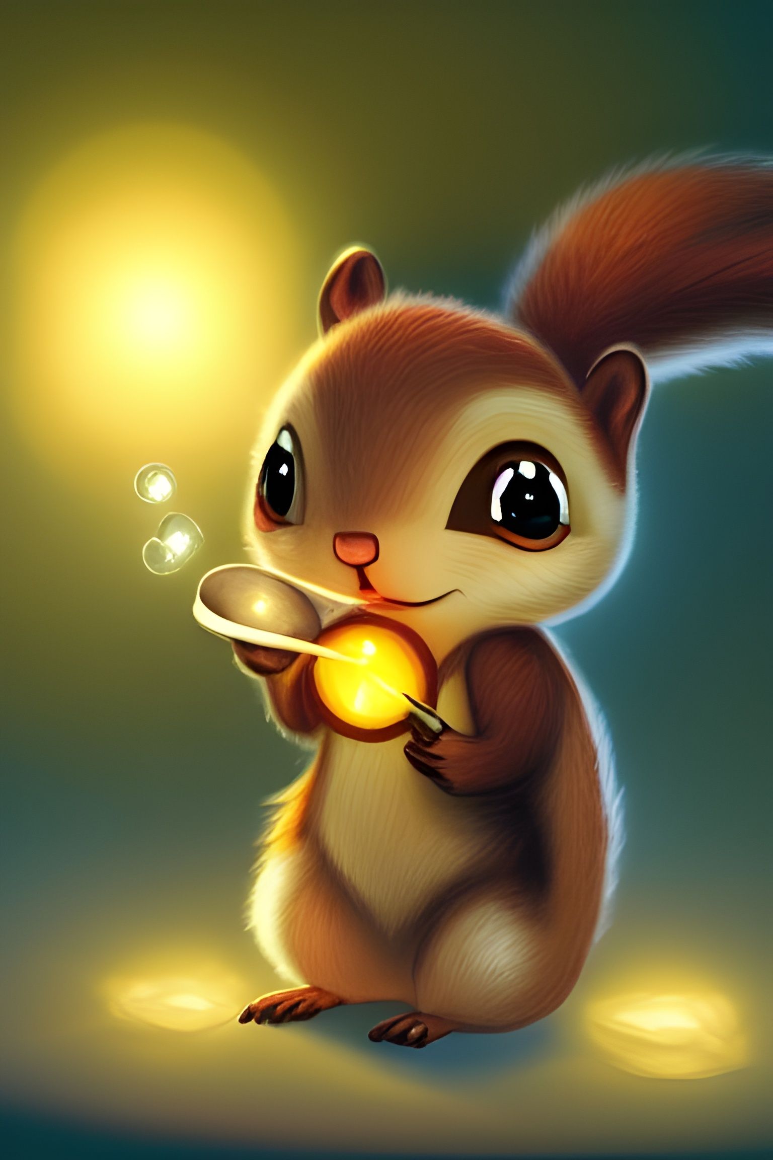 Chibi Squirrel Detective in Art Nouveau Style