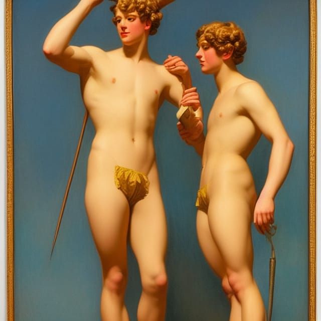 Art Deco Twinks Holding Globe, Leyendecker Style
