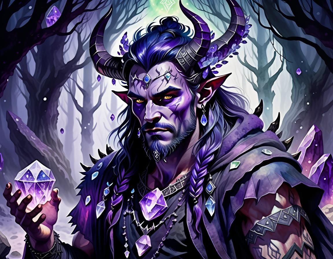 Watercolor Druid and Gothic Demoness with Runes