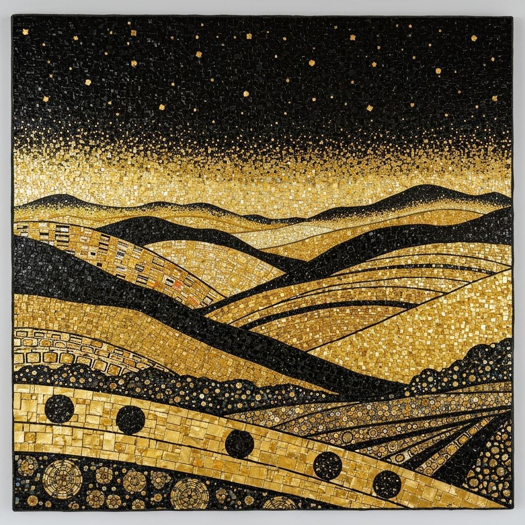 Golden Black Mosaic Landscape Art
