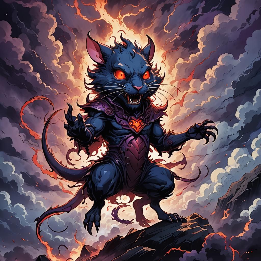 Mouse Demon Amidst Dark Clouds in Anime Style