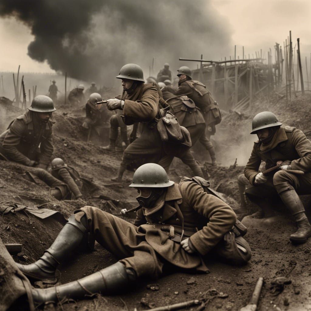 Great War Trench Battle: Soldiers in Furious Attack