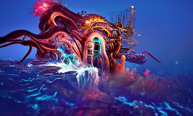 Bioluminescent Octopus in Fantasy Alchemy Lab