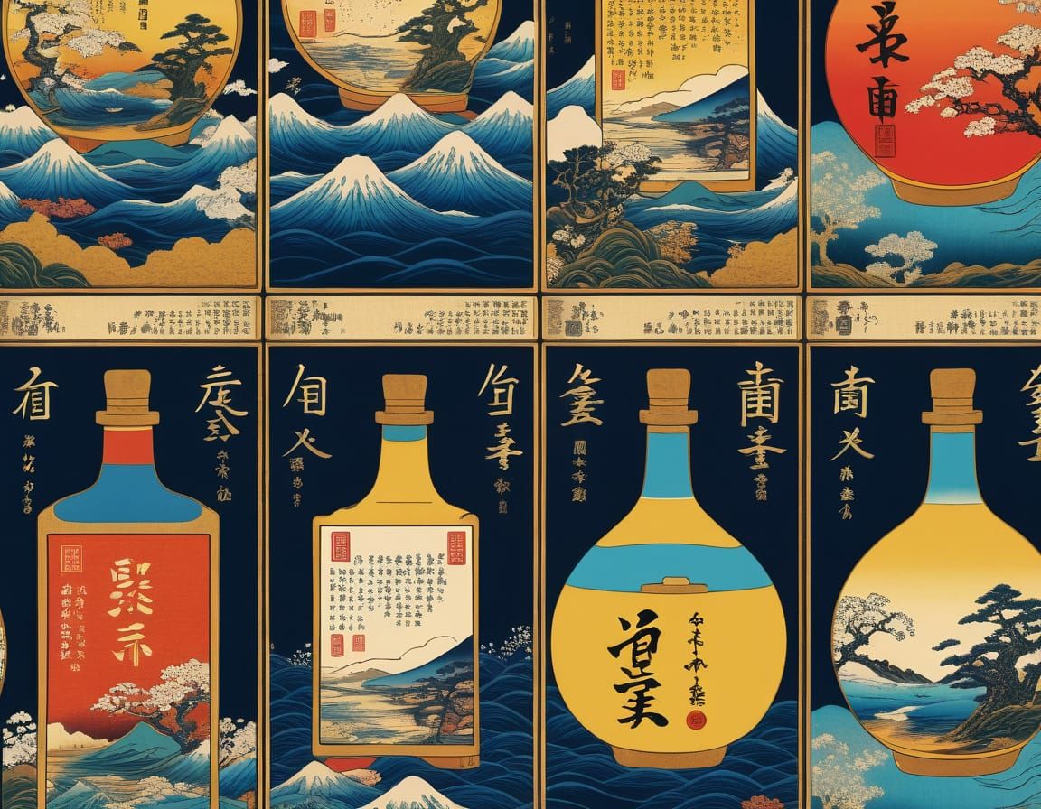 Whimsical Ukiyo-E Potions with Humorous Labels