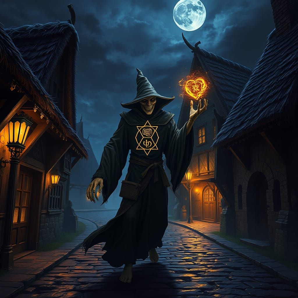 Medieval Village Wizard in Dark Fantasy Style