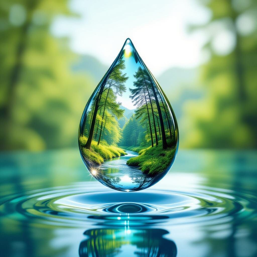 Water Drop Double Exposure With Forest Vista