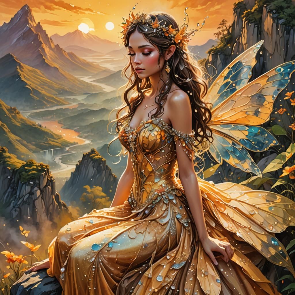Exotic Fairy on Mountain, Fantasy Art