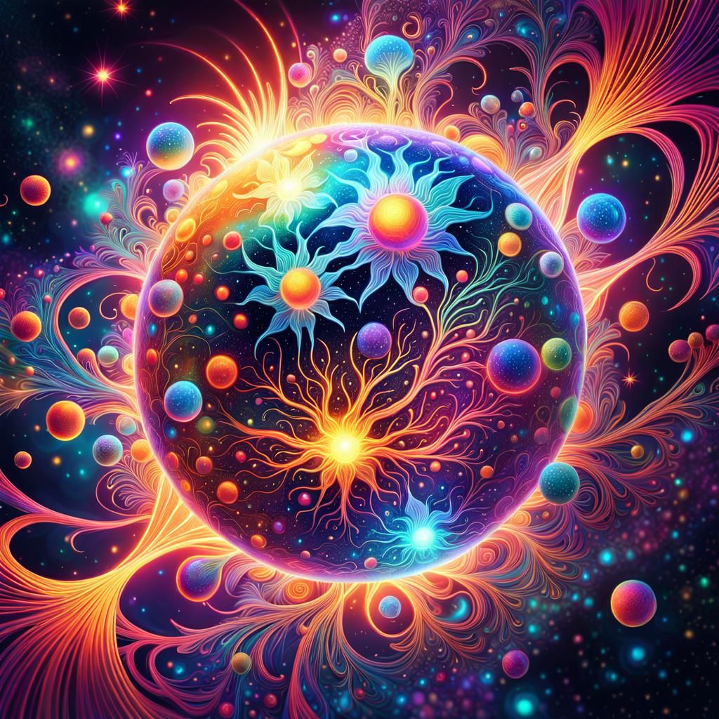 Cosmic Orbs with Firing Neurons: Psychedelic Astral Illustra...