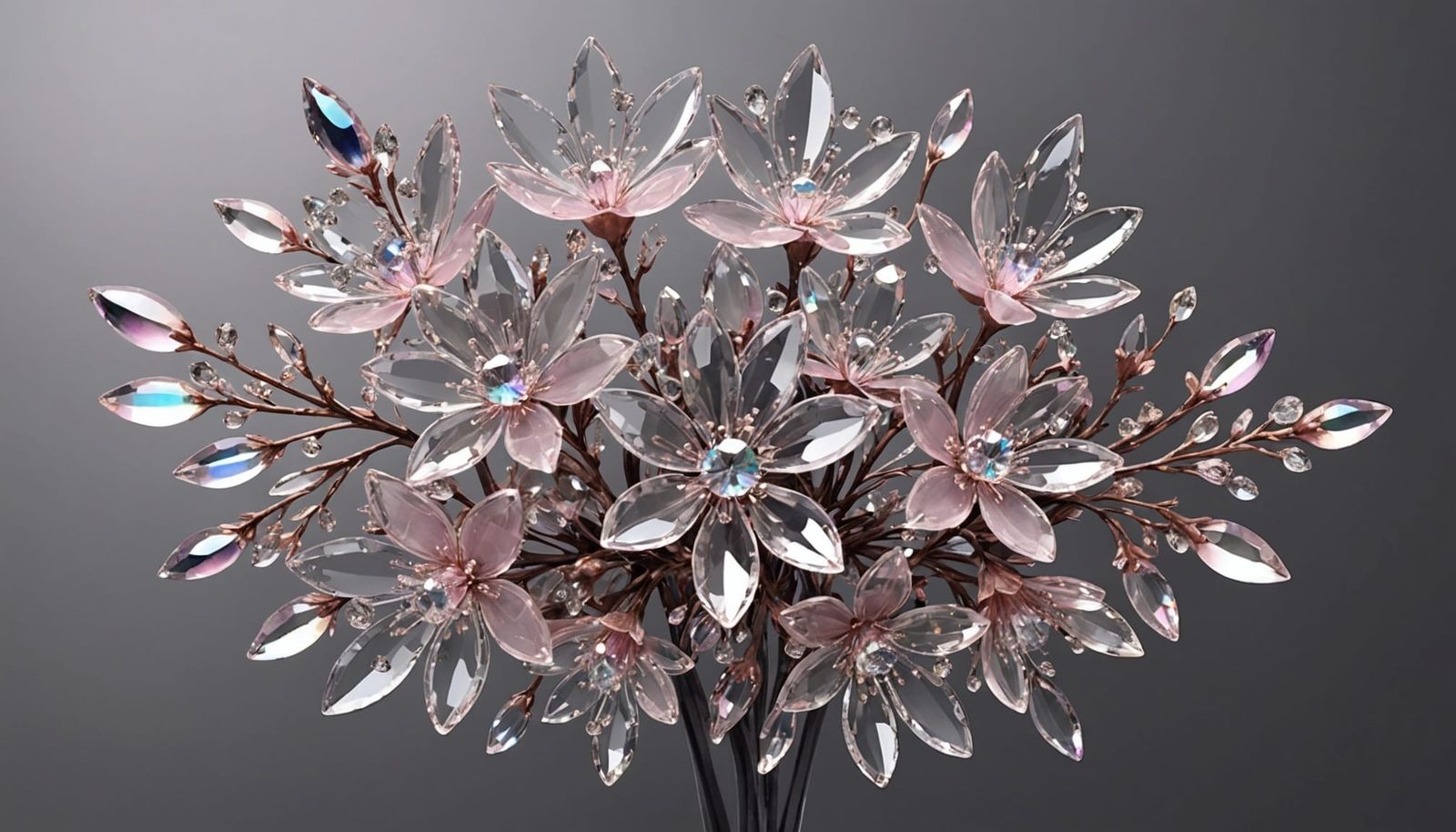 Crystal Flowers with Sparkling Droplets in Digital Art