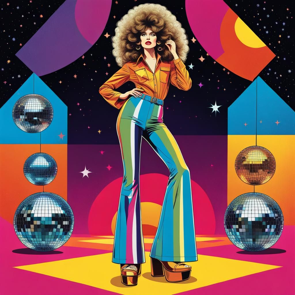 70s Disco Fashion in Pop Art Style