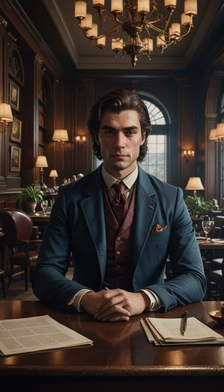 Young Lawyer in 18th Century Hotel Restaurant Scene