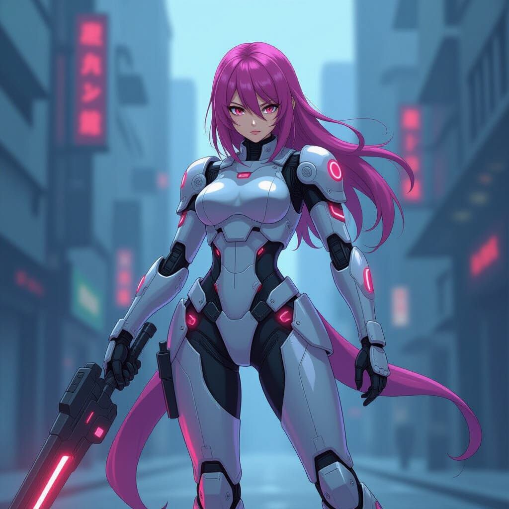 Anime Cyborg Assassin in Cel-Shaded Style