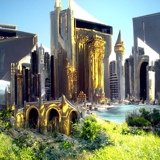 Golden Arabic City in Matte Painting Style