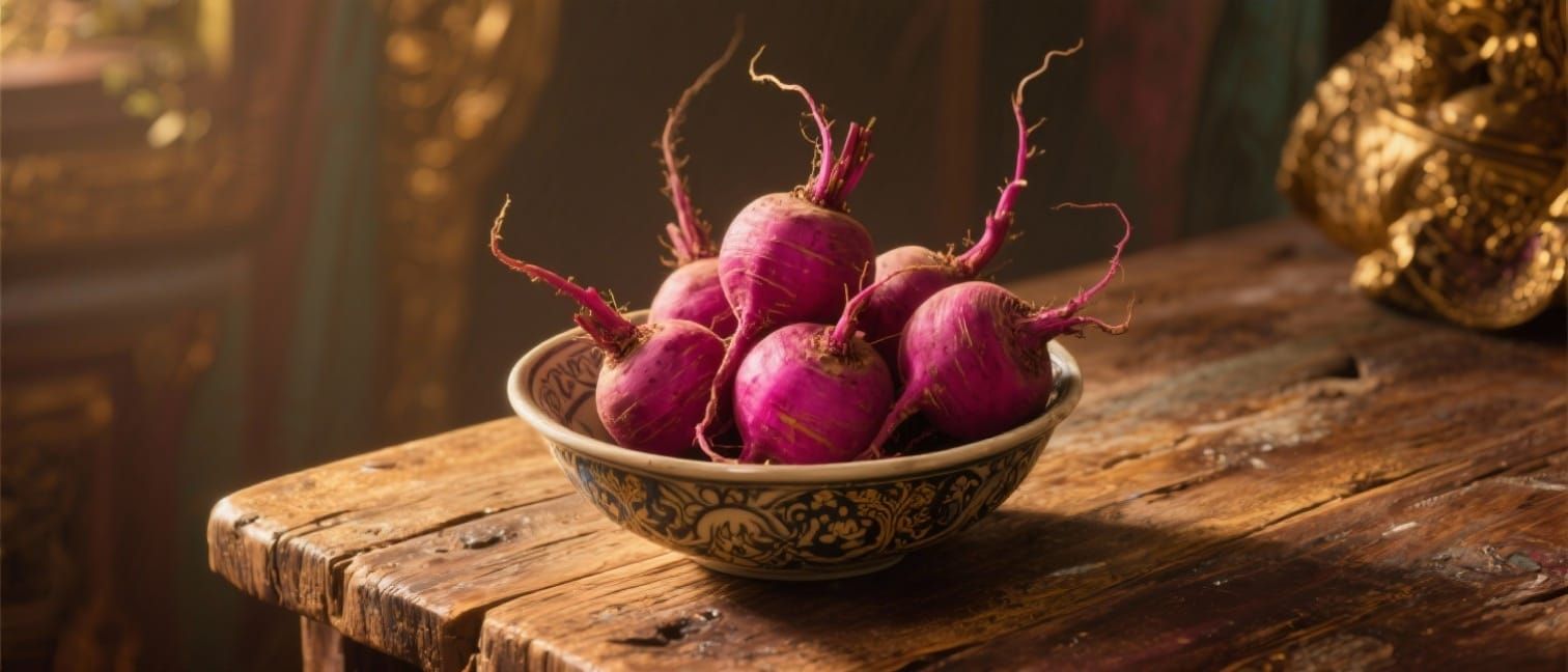 Vibrant Beets on Rustic Table in Golden Light
