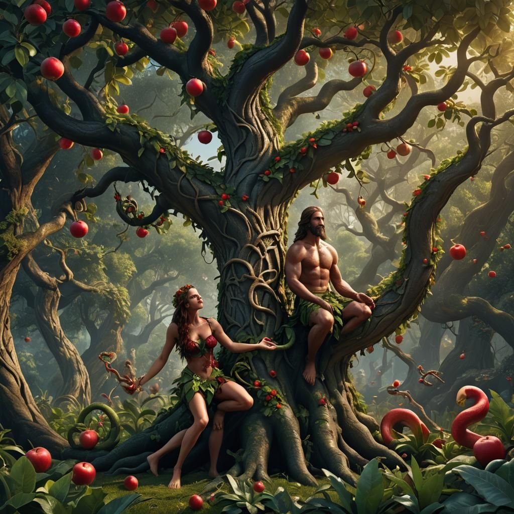 Adam and Eve in Garden of Eden Painting