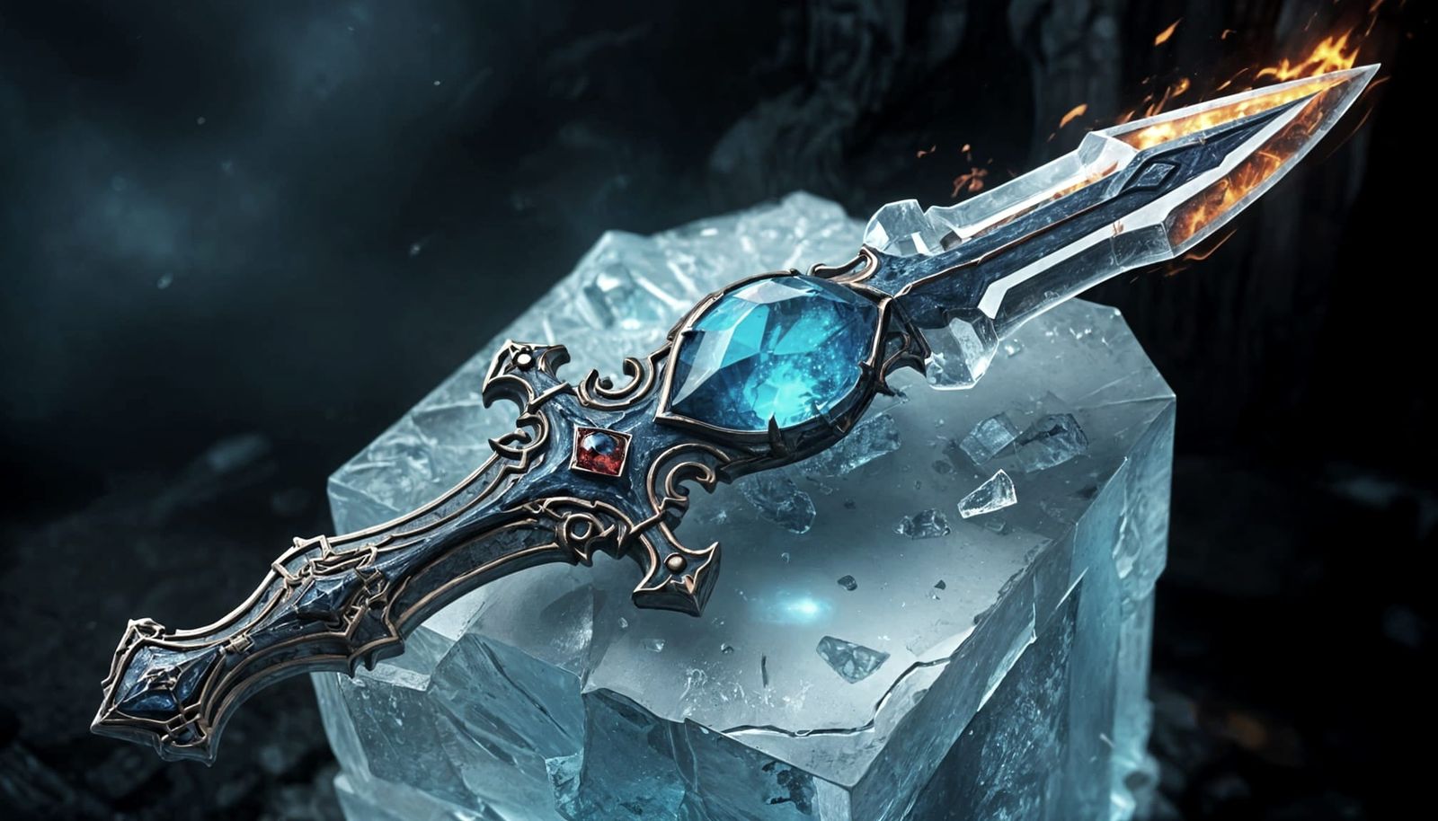 Ethereal Fantasy Blade Radiates Power from an Ice Pedestal