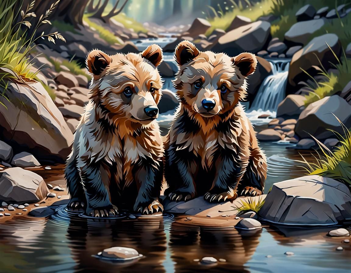 Cute Bear Cubs Playing: A Naturalist Watercolor Masterpiece