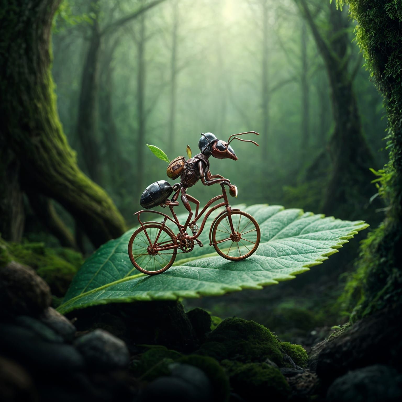 A Tiny Cyclist Rides Through Autumn Leaves