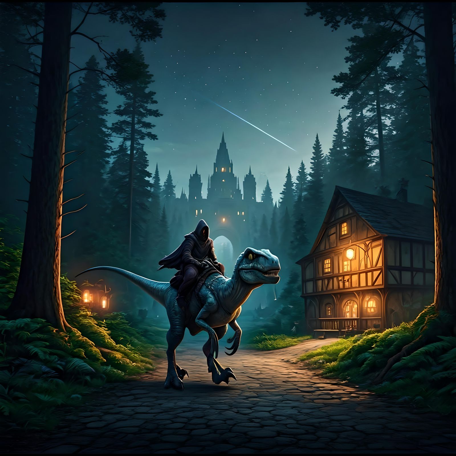 Velociraptor Rider's Medieval Forest Escape