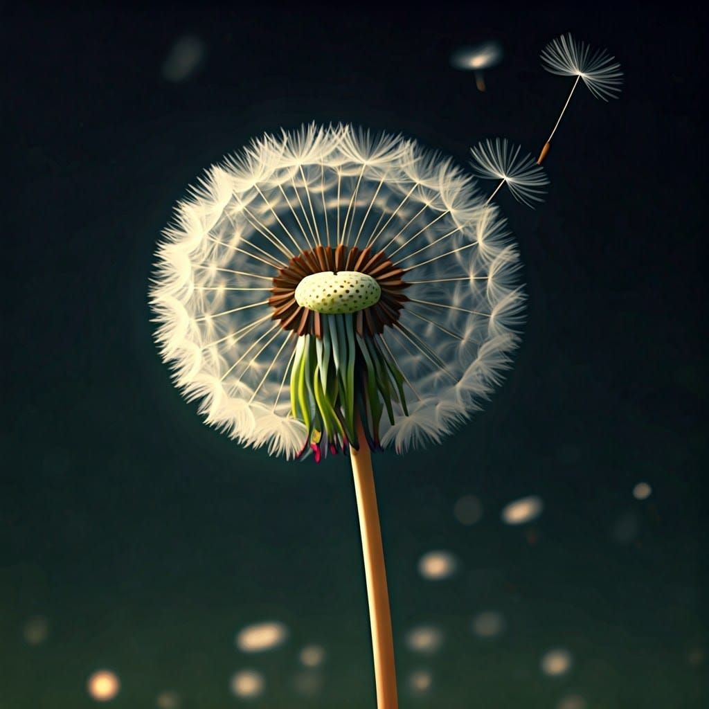 Dandelion Seeds Drift on Gentle Breeze in Vibrant Anime Styl...