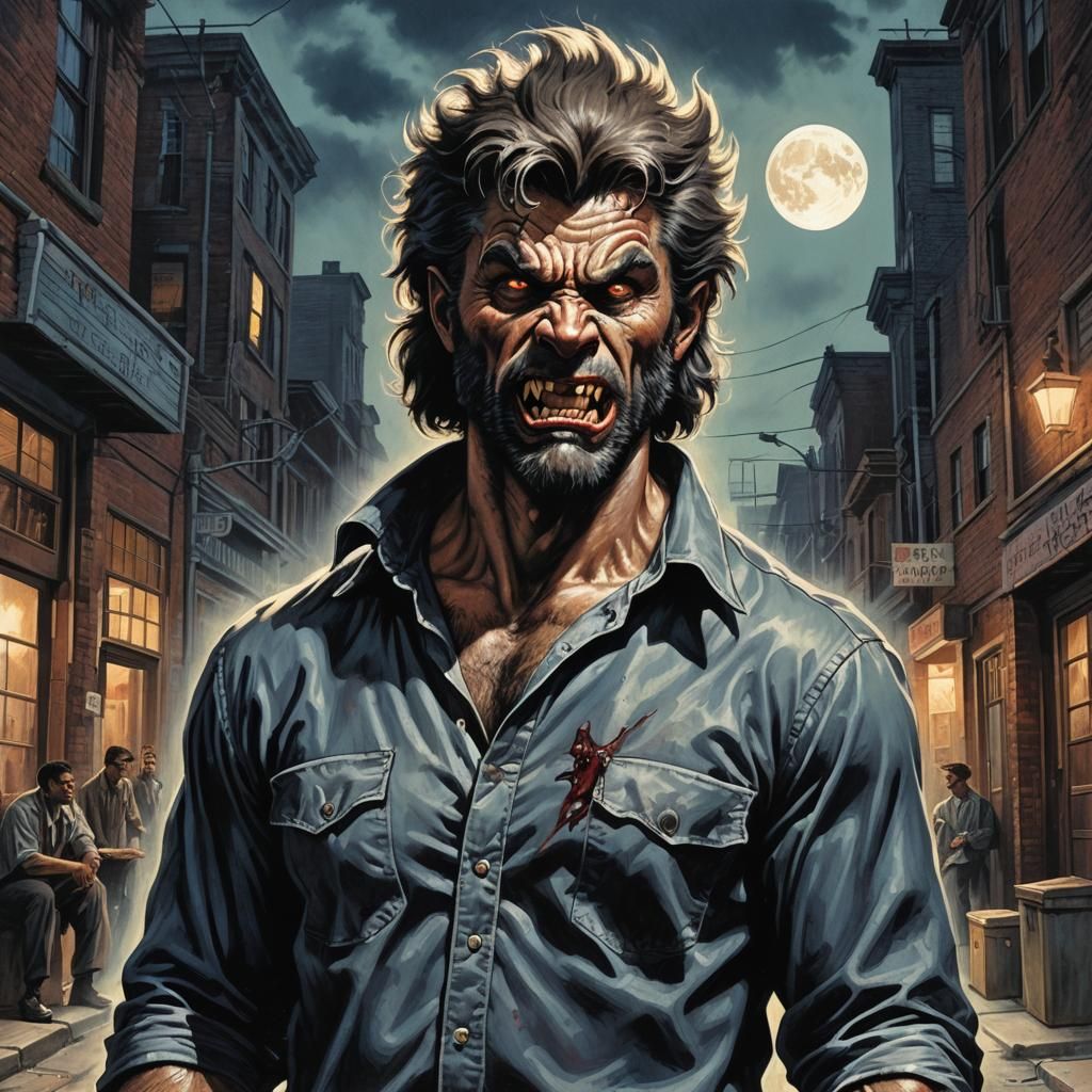 Wolfman Howling Under Full Moon Horror Illustration