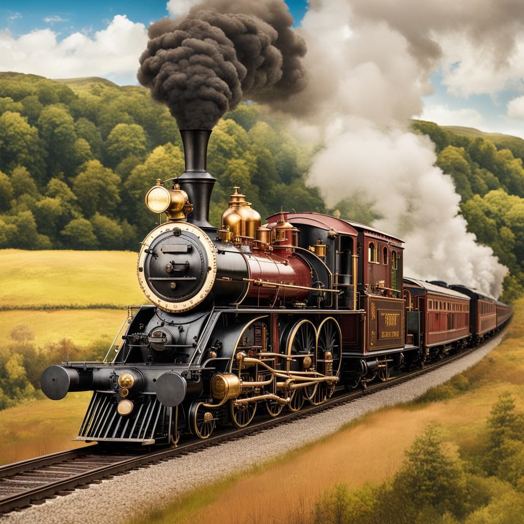 Steampunk Steam Locomotive in the English Countryside