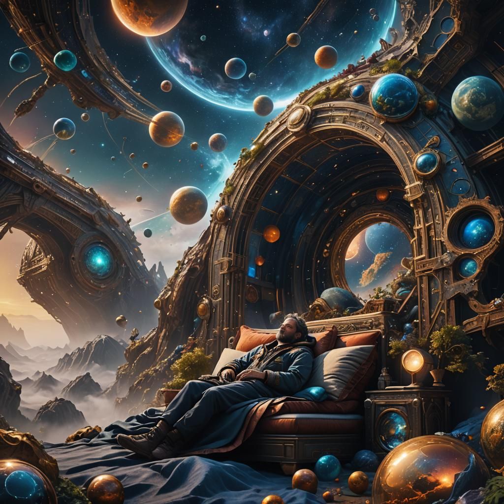 Man Sleeping on the Multiverse: Detailed Matte Painting