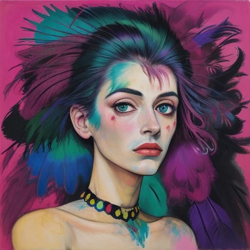 Exotic Woman Portrait in Abstract Expressionist Style