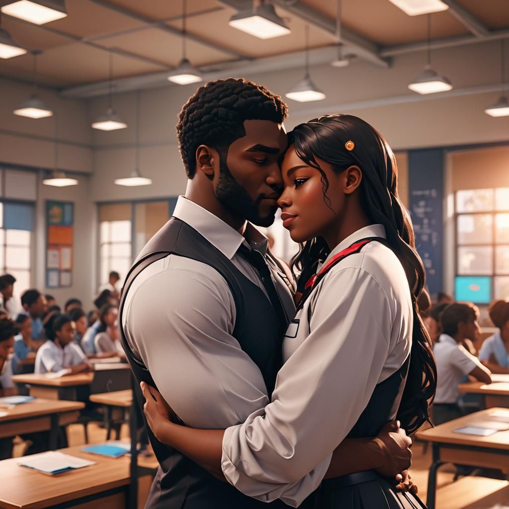 Romantic Anime Embrace in 3D Art