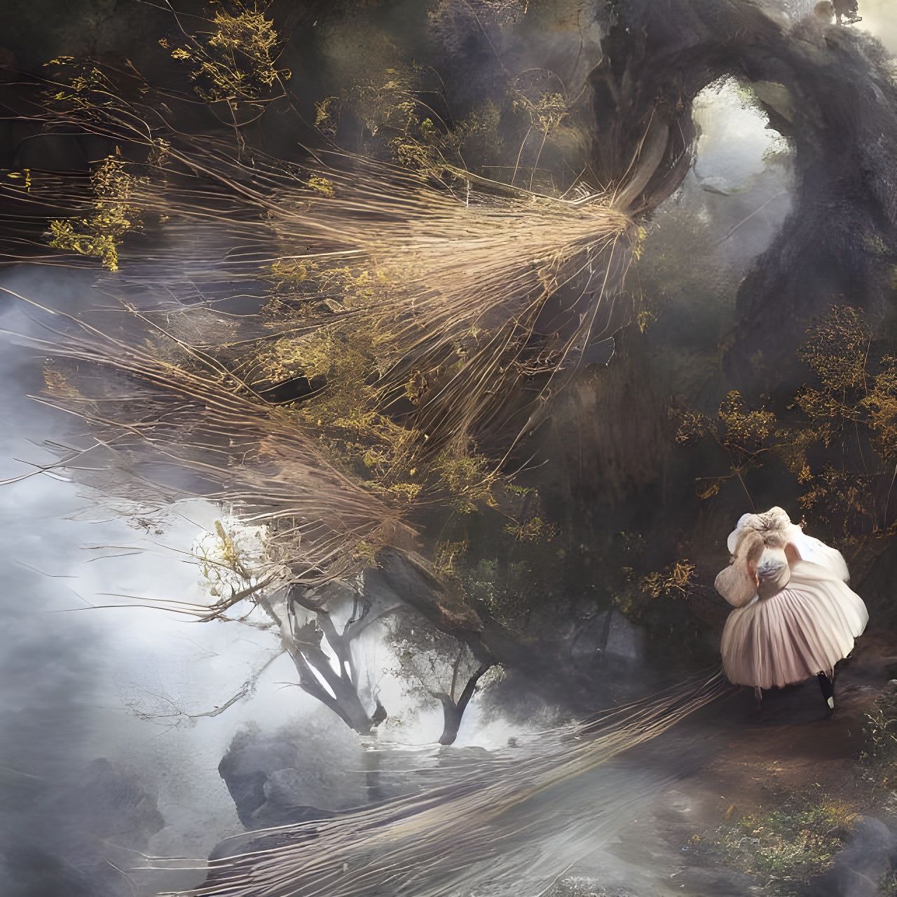 Magical Biological Landscape with Dreamy Ethereal Particles