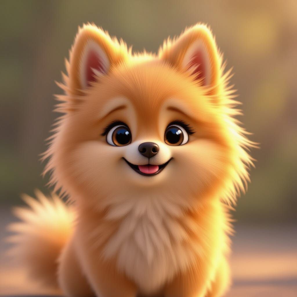 Adorable Fluffy Pomeranian Dog with Expressive Eyes