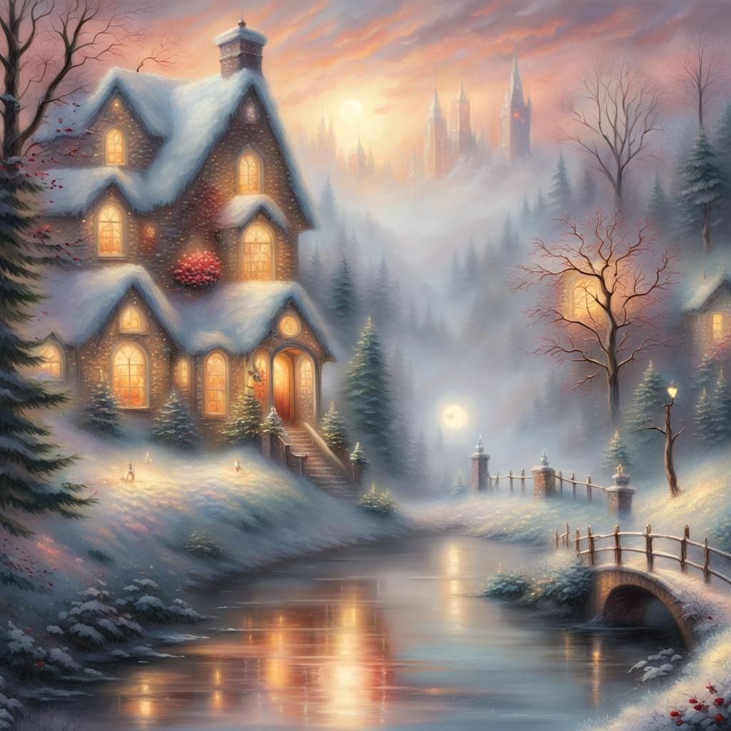 Burning Candle with Christmas Decor in Ethereal Style