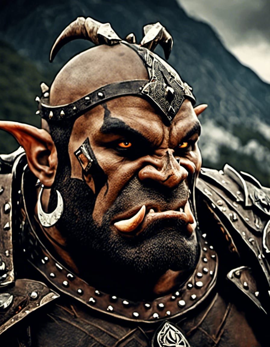 Brutish Ogre with Tattoos in Mountain Landscape