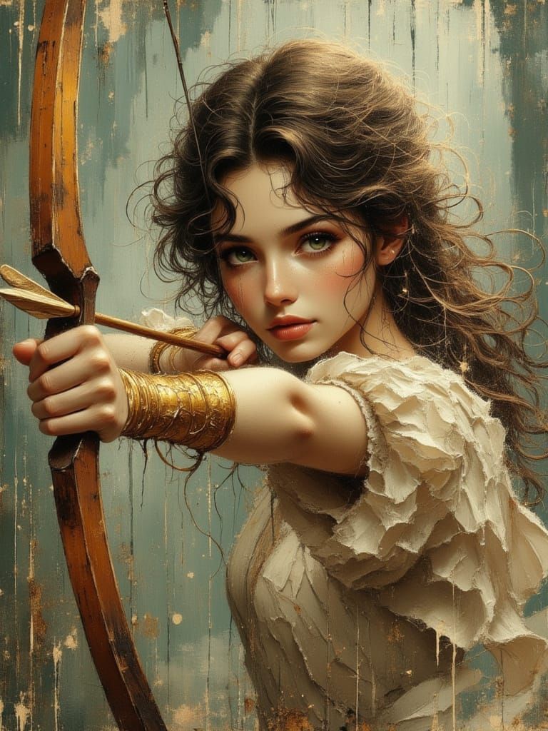 Woman Archer with Curly Hair in Ethereal Fantasy Art