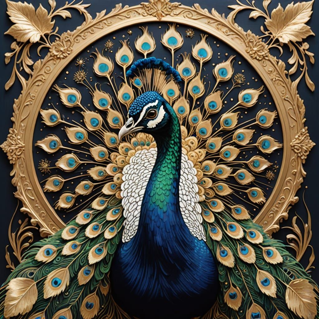 Luxurious Celestial Peacocks in Gold and Obsidian