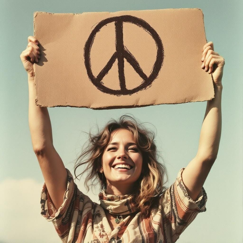 Hippy Woman Promotes Peace in 1960s Style